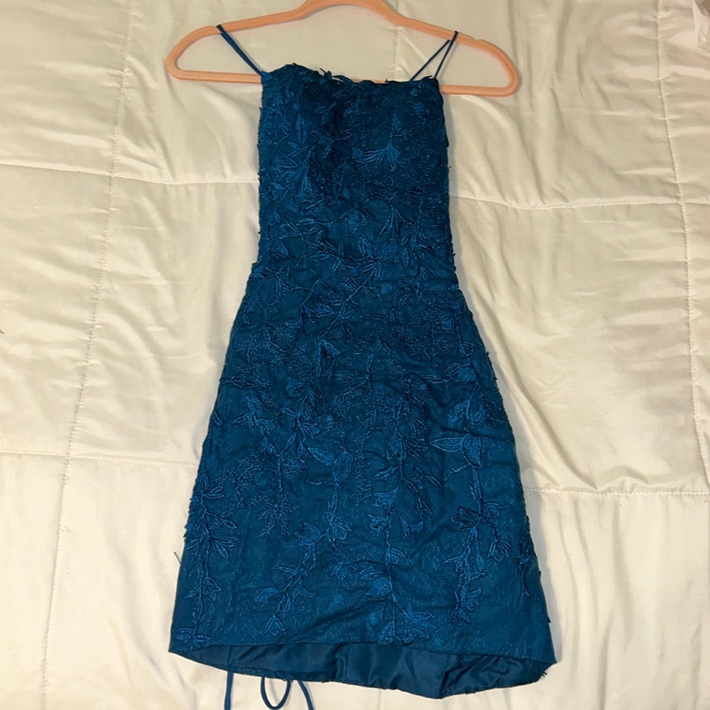 Women’s Lacey Teal backless lace up dress